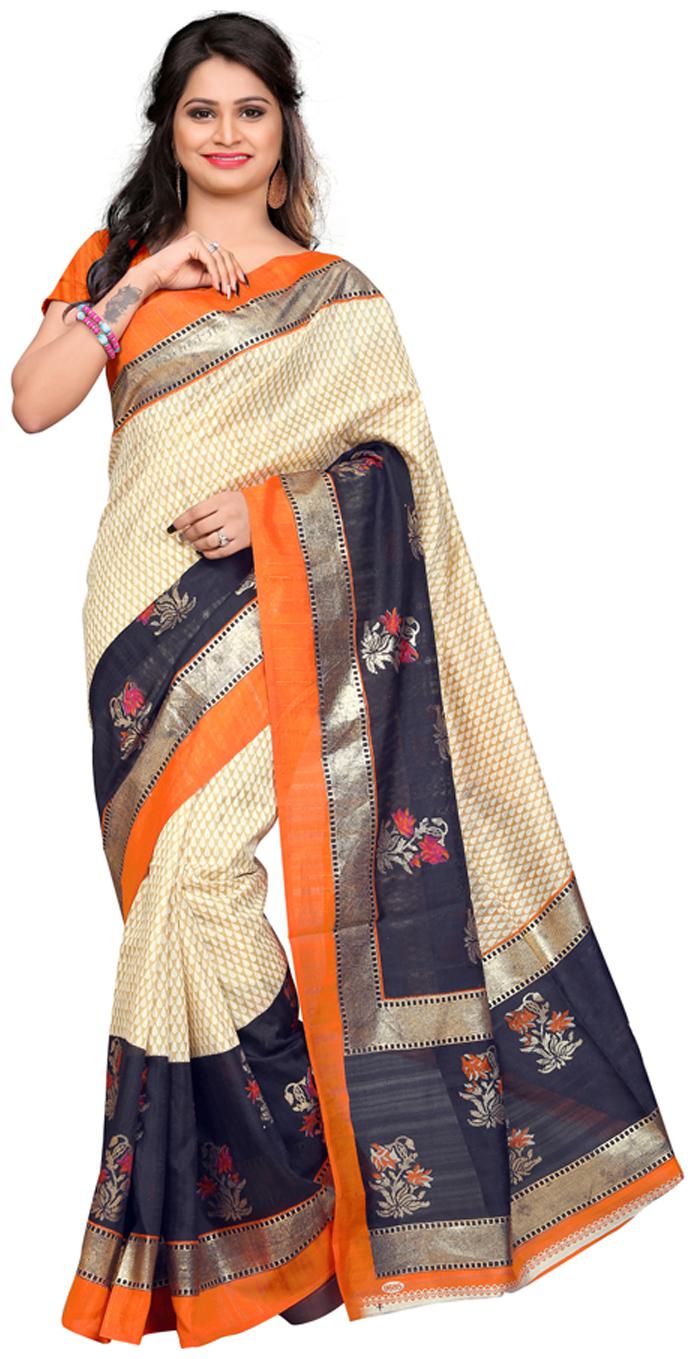 

Sharda Creation Cream Bhagalpuri Saree