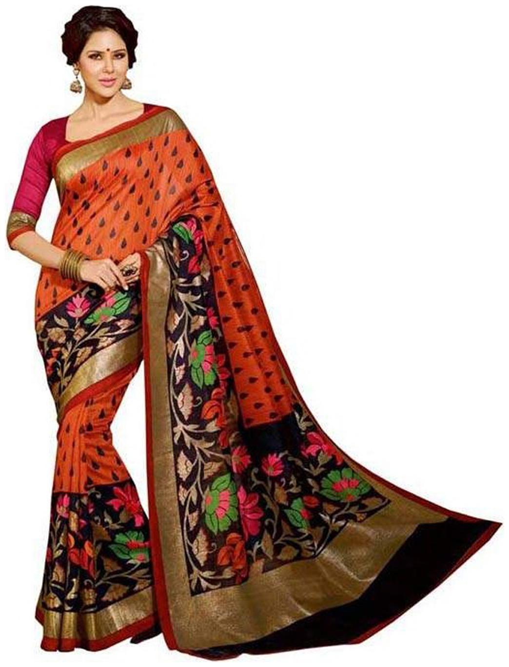 

Sharda Creation Brown Floral Universal Regular Saree With Blouse With blouse
