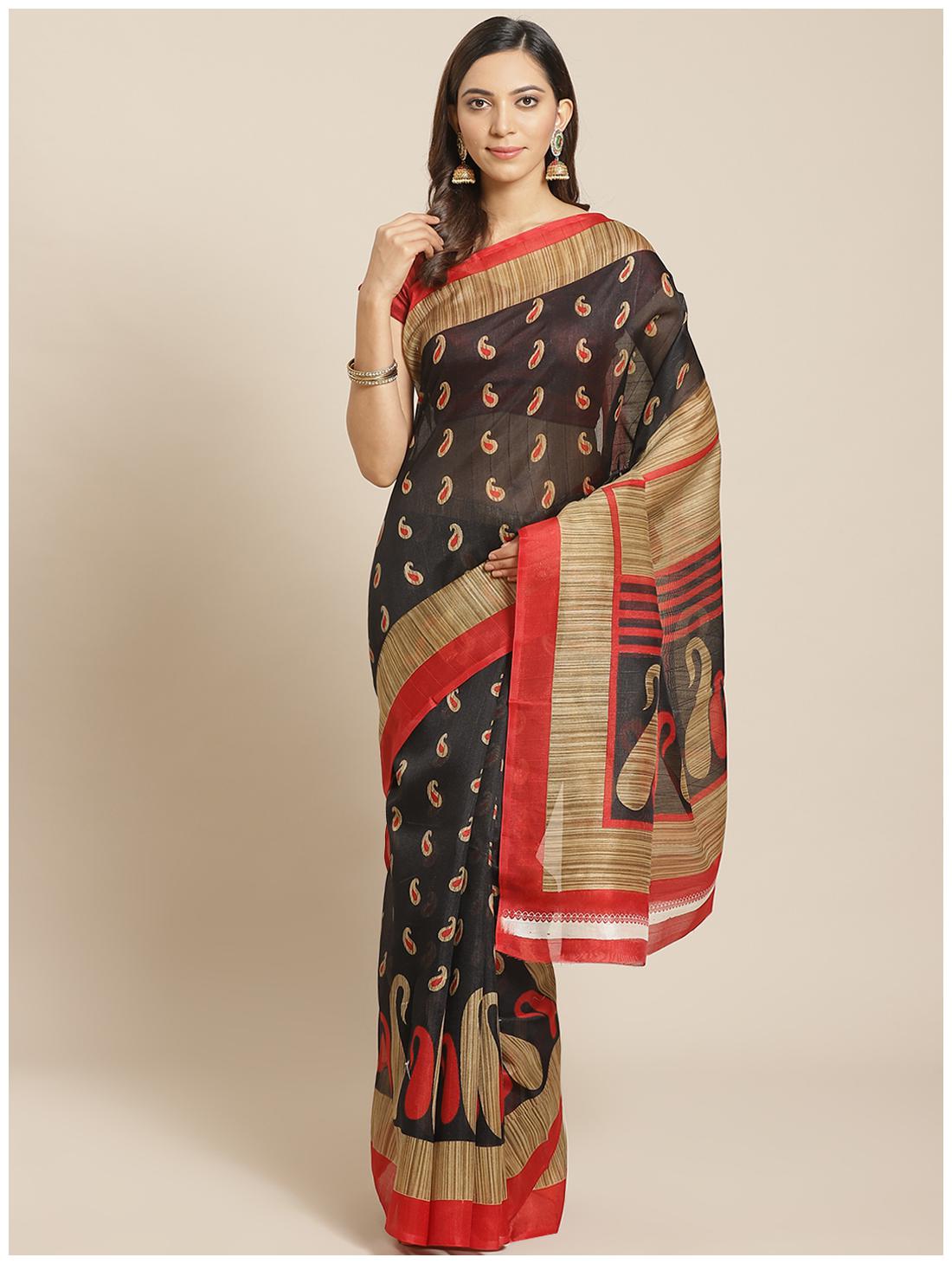 

Sharda Creation Women Black Cotton Printed Saree