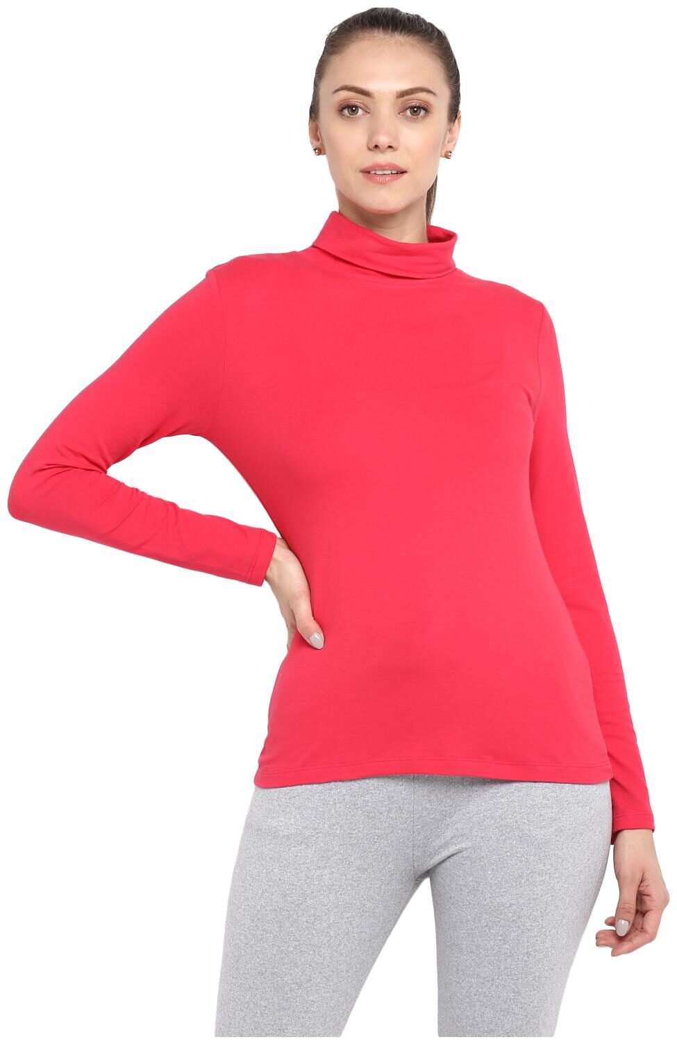 

SharkTribe Women Pink Regular fit High neck Cotton T shirt