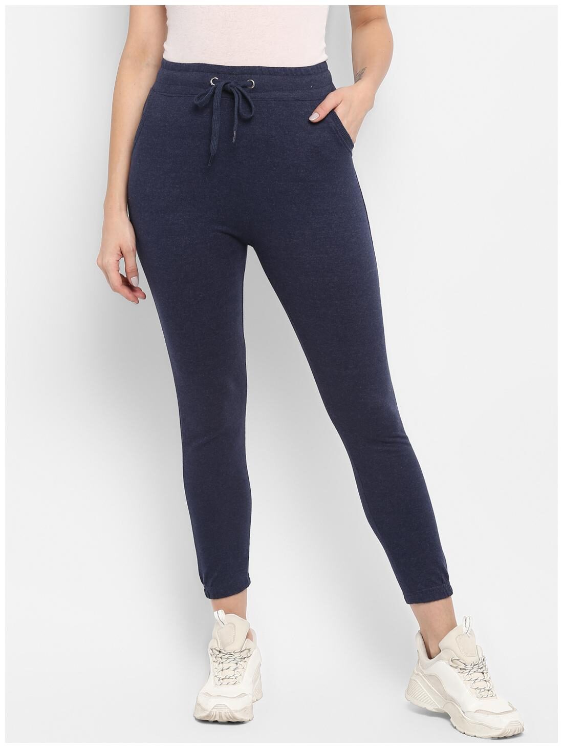 

SharkTribe Solid Women Blue Melange Track Pants