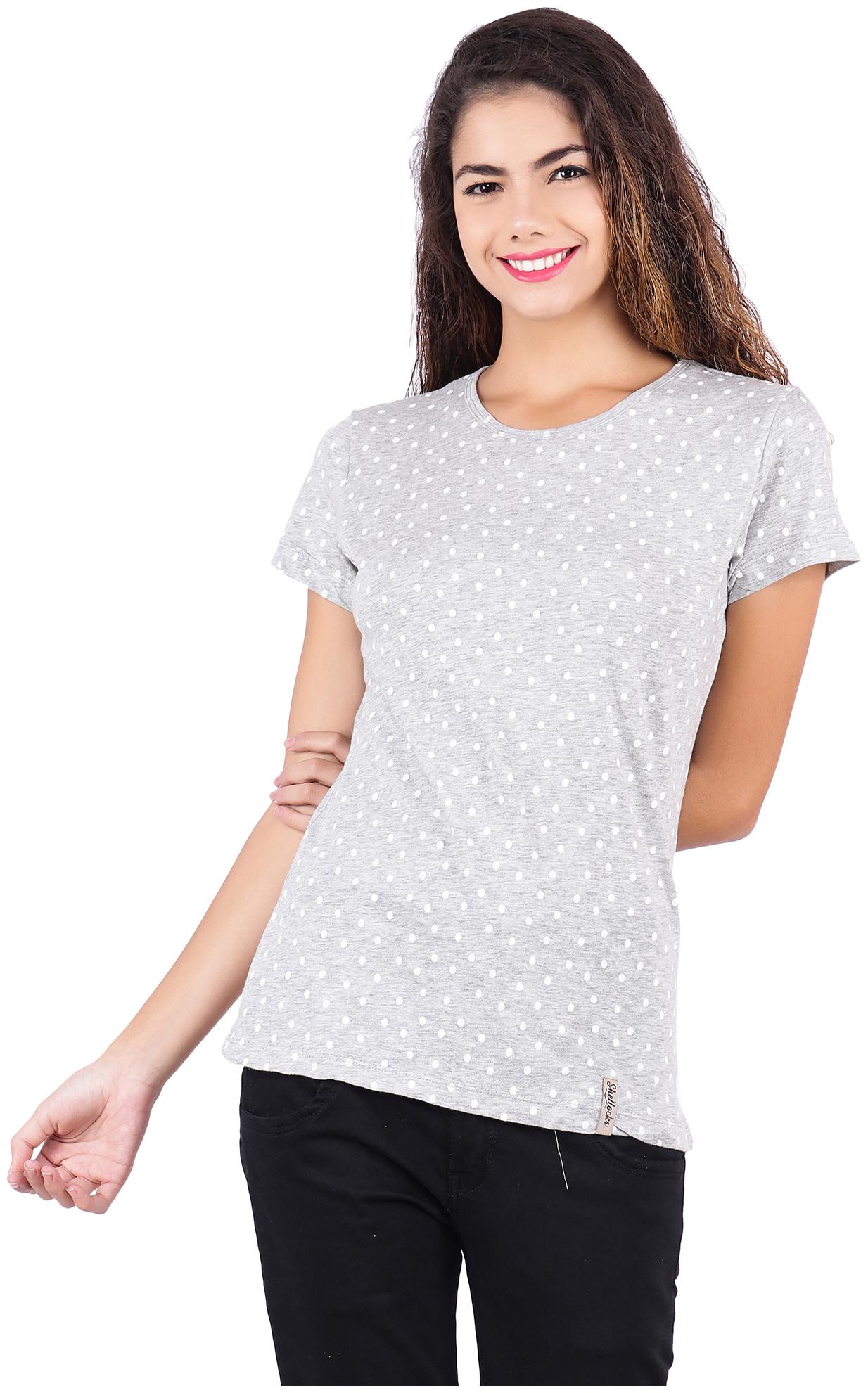 

Shellocks Women Grey Regular fit Round neck Cotton T shirt