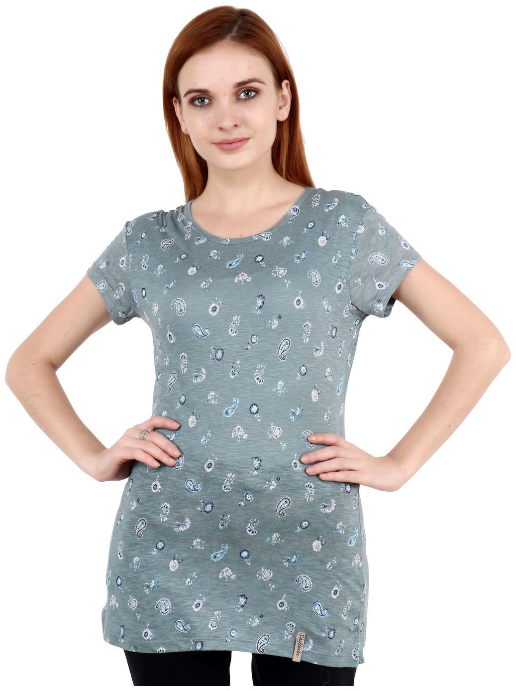 

Shellocks Women Grey Regular fit Round neck Cotton T shirt
