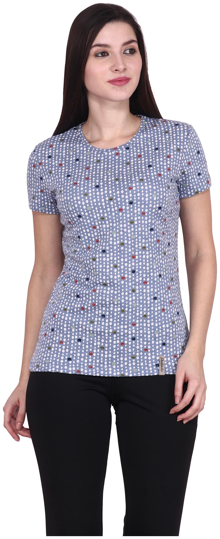

Shellocks Women Blue Regular fit Round neck Cotton T shirt