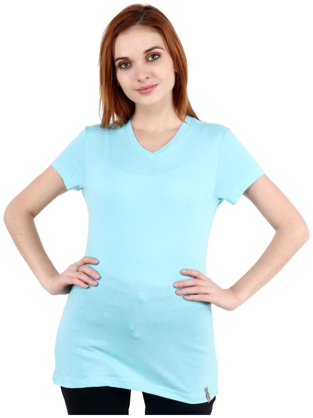 

Shellocks Women Turquoise Regular fit V neck Cotton T shirt