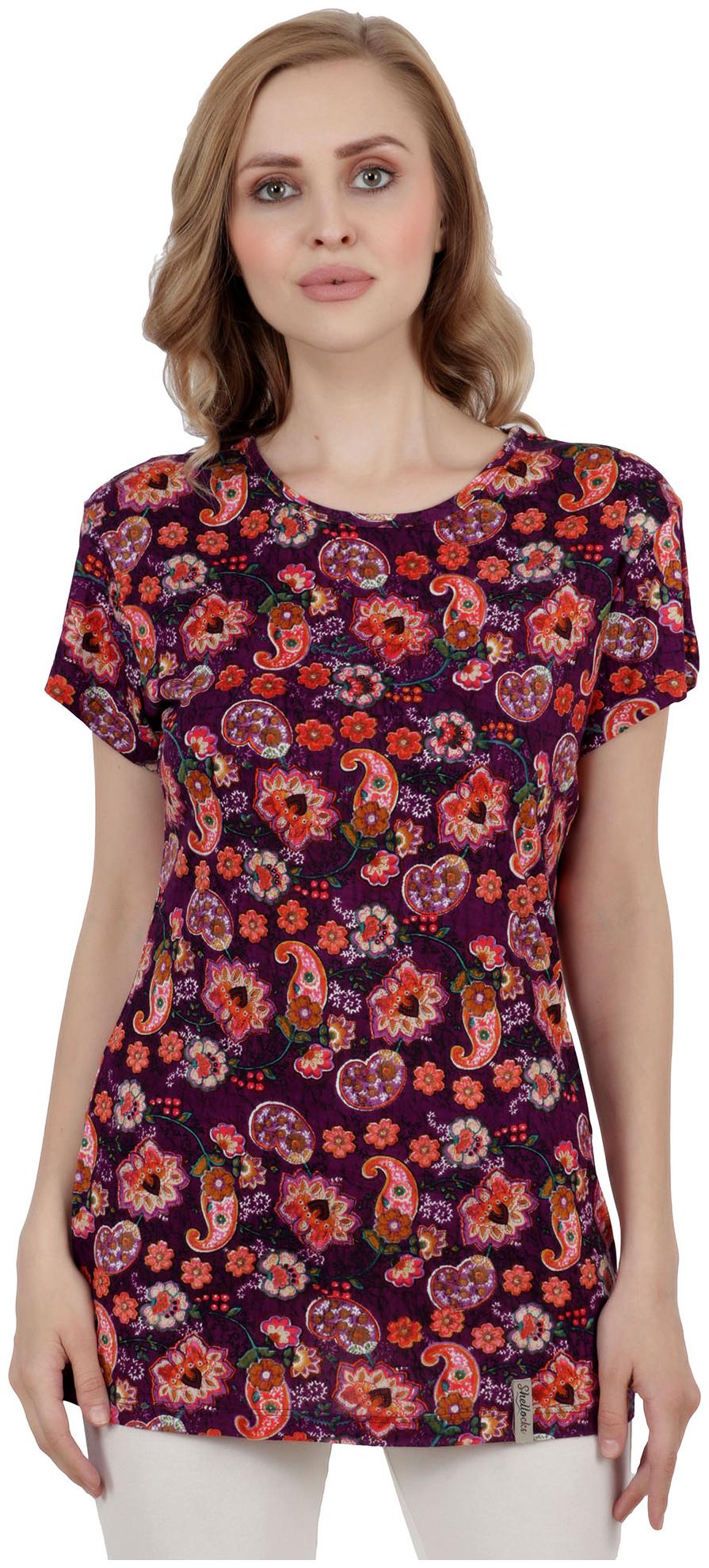 

Shellocks Women Purple Regular fit Round neck Cotton T shirt
