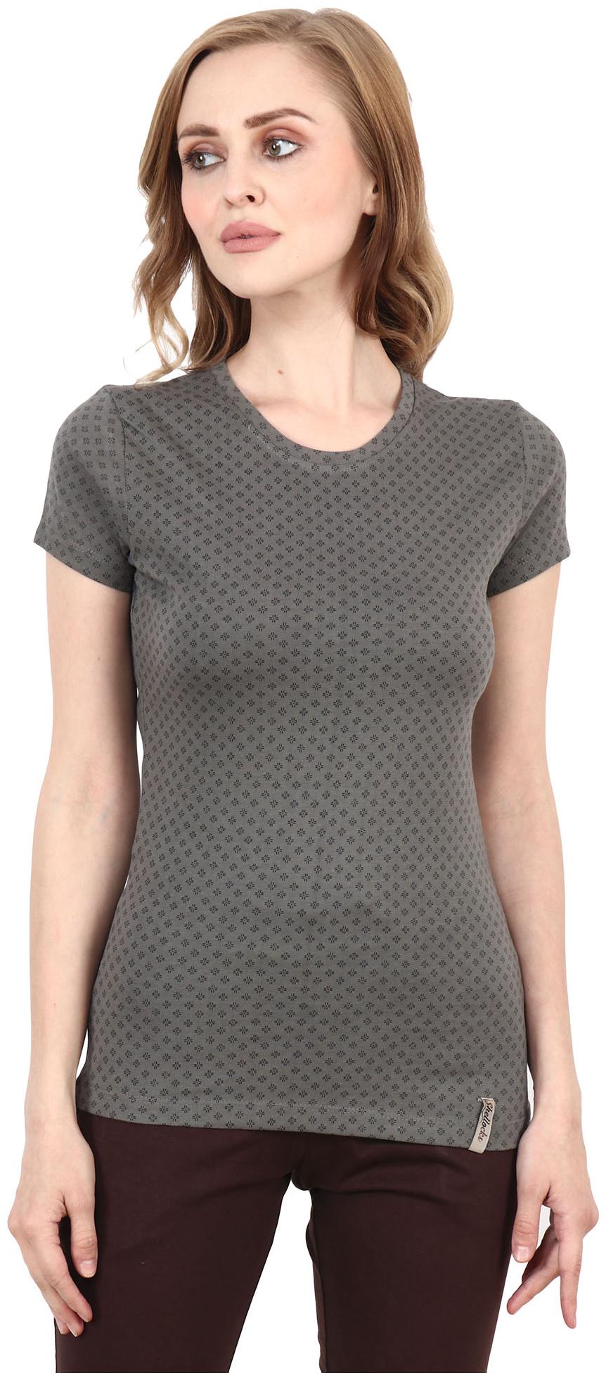 

Shellocks Women Grey Regular fit Round neck Cotton T shirt