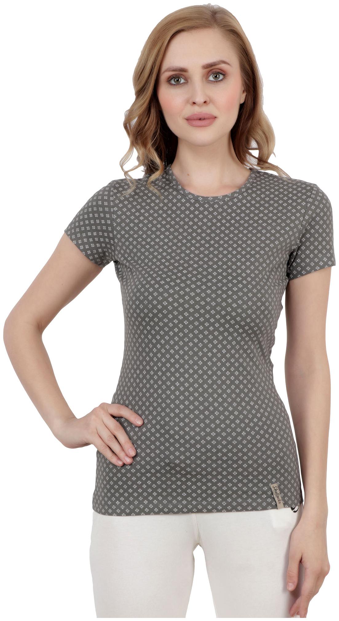 

Shellocks Women Grey Regular fit Round neck Cotton T shirt