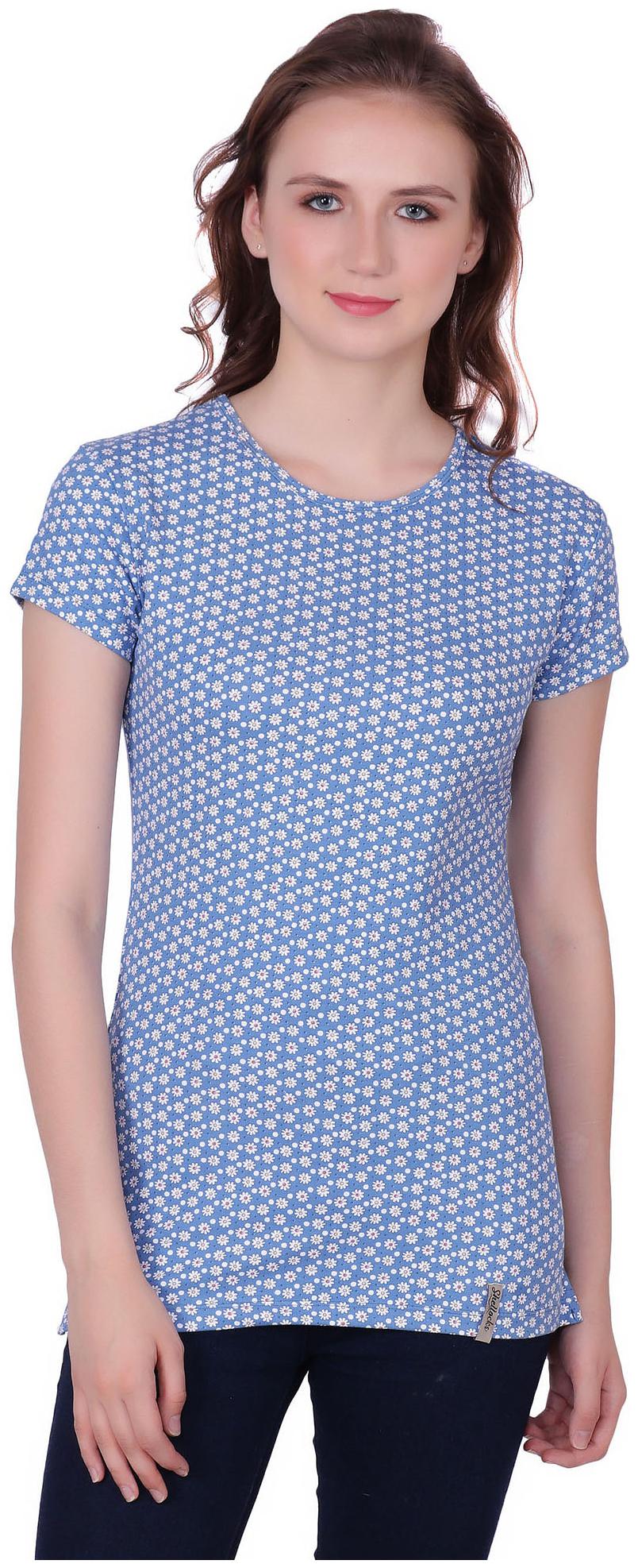 

Shellocks Women Blue Regular fit Round neck Cotton T shirt