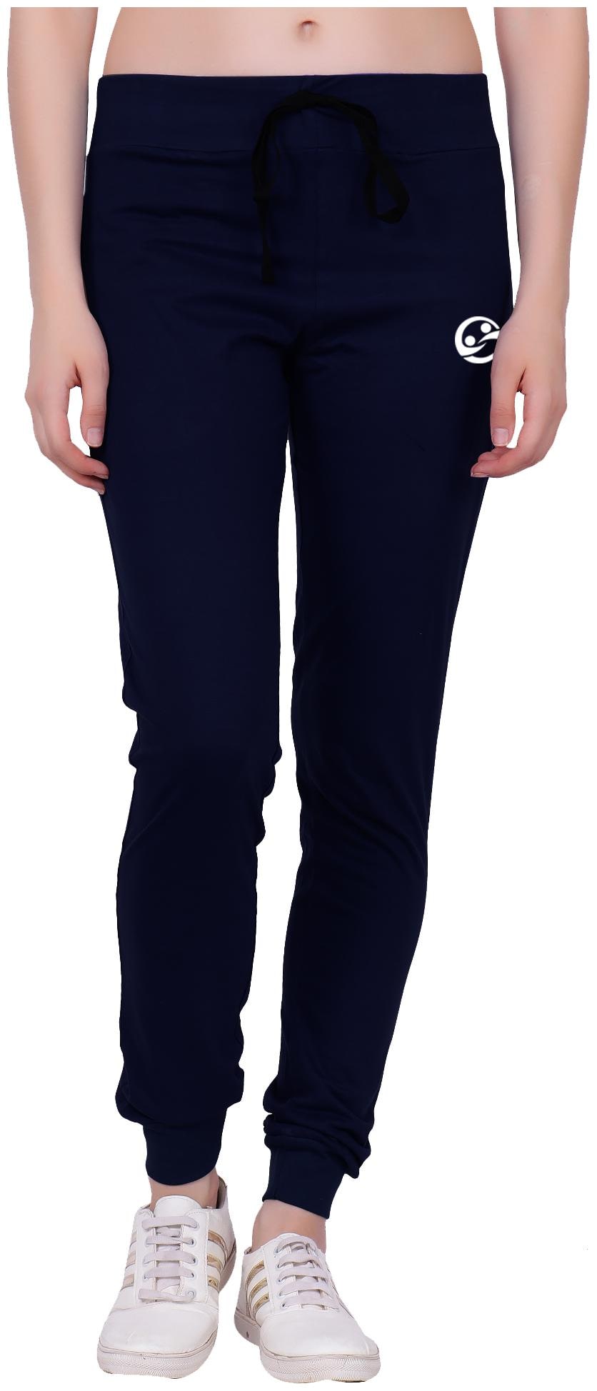 

Shellocks Solid Cotton Hosiery Navy Blue Women Joggers with Bottom Rib