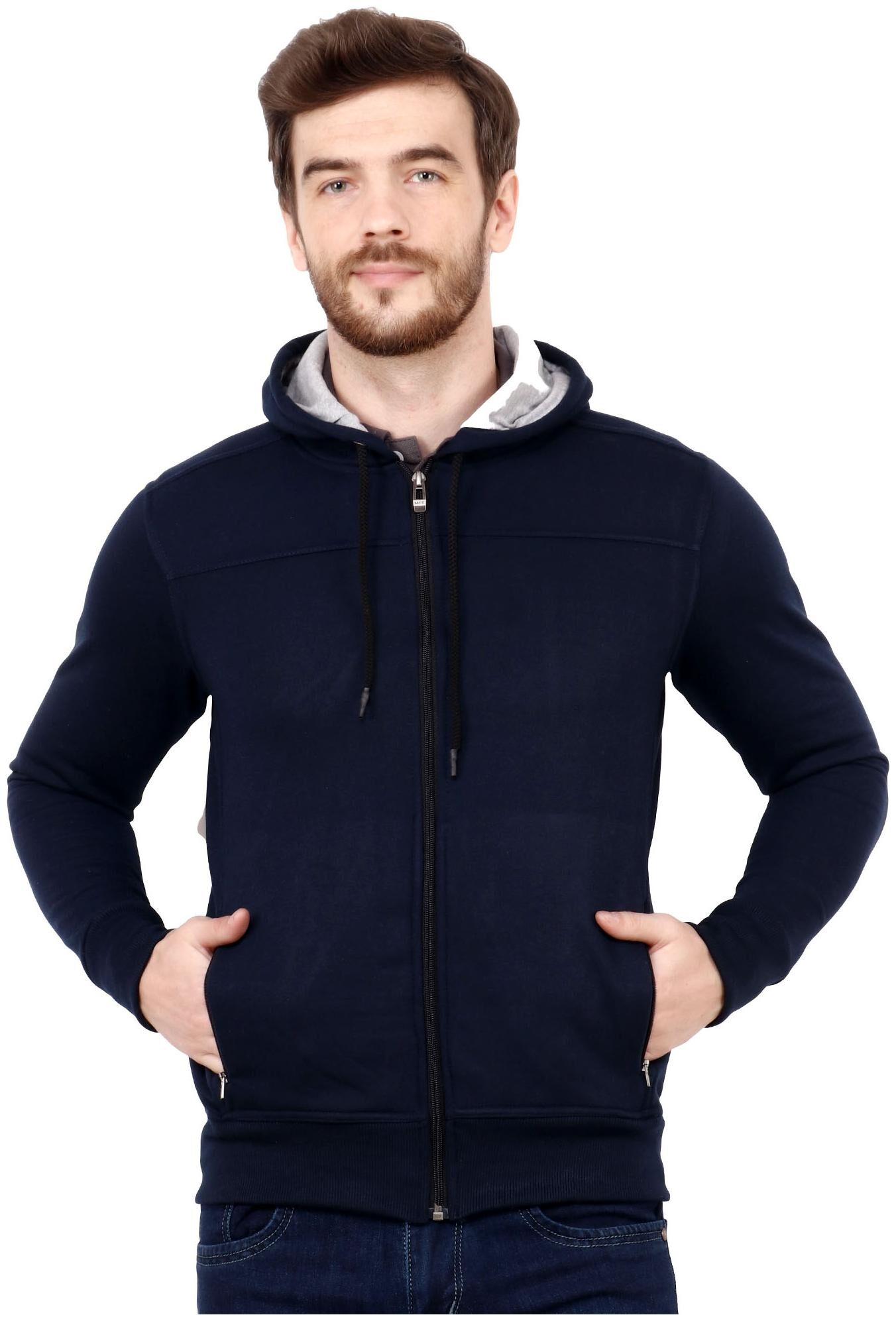 

Shellocks Solid Fleece Regular Fit Full Sleeve Navy Blue Sweatshirt for Men