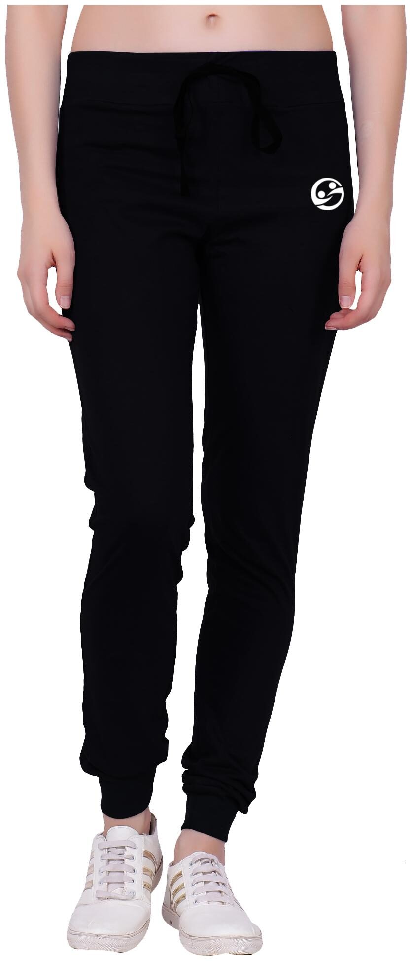 

Shellocks Solid Cotton Hosiery Black Women Joggers with Bottom Rib