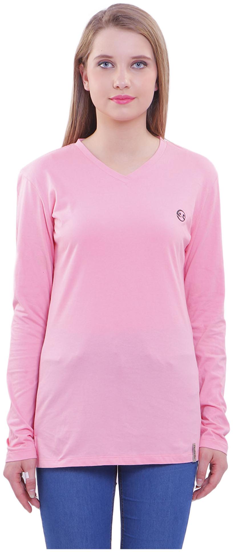 

Shellocks Women Pink Regular fit V neck Cotton T shirt