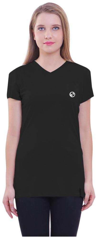 

Shellocks Women Black Regular fit V neck Cotton T shirt