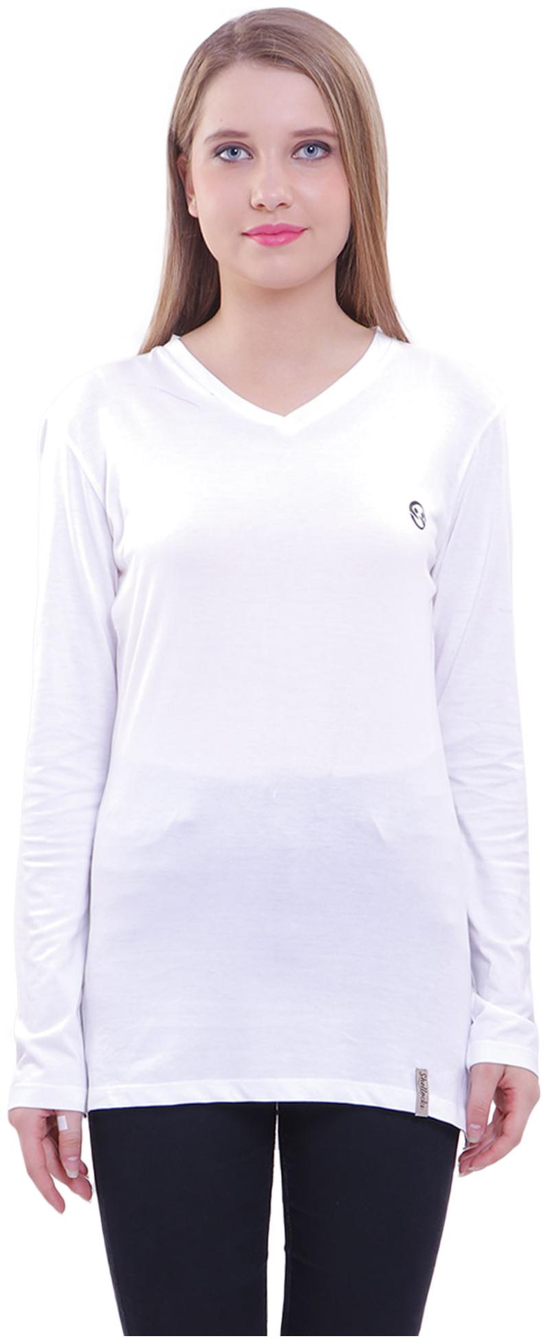 

Shellocks Women White Regular fit V neck Cotton T shirt
