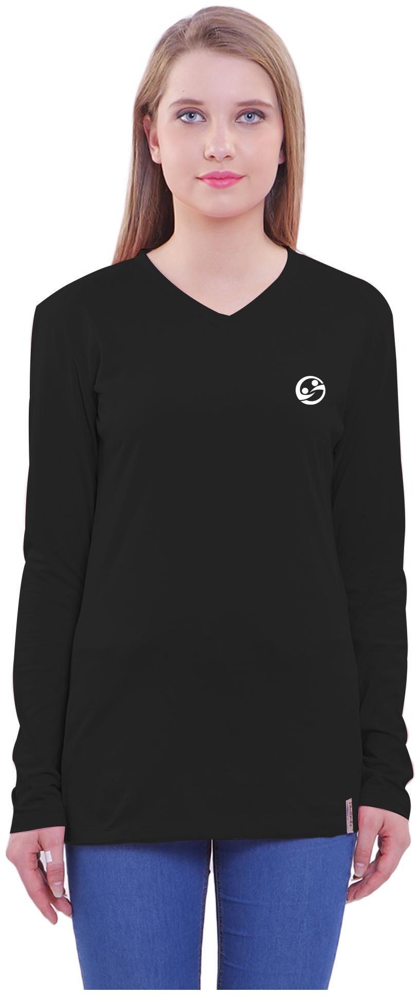 

Shellocks Women Black Regular fit V neck Cotton T shirt