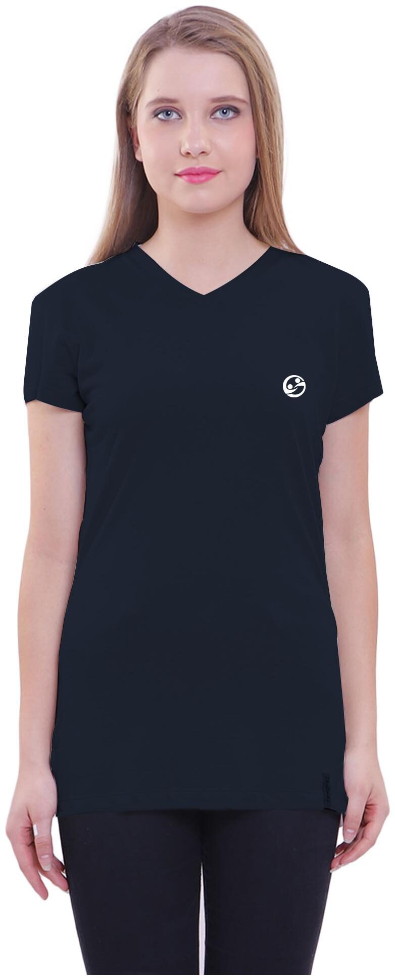 

Shellocks Women Blue Regular fit V neck Cotton T shirt