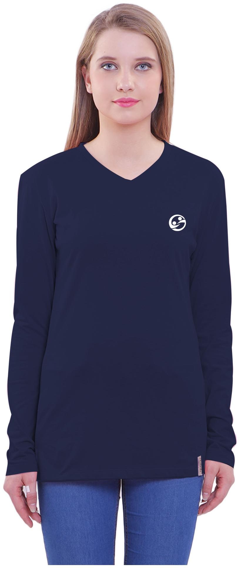 

Shellocks Women Blue Regular fit V neck Cotton T shirt