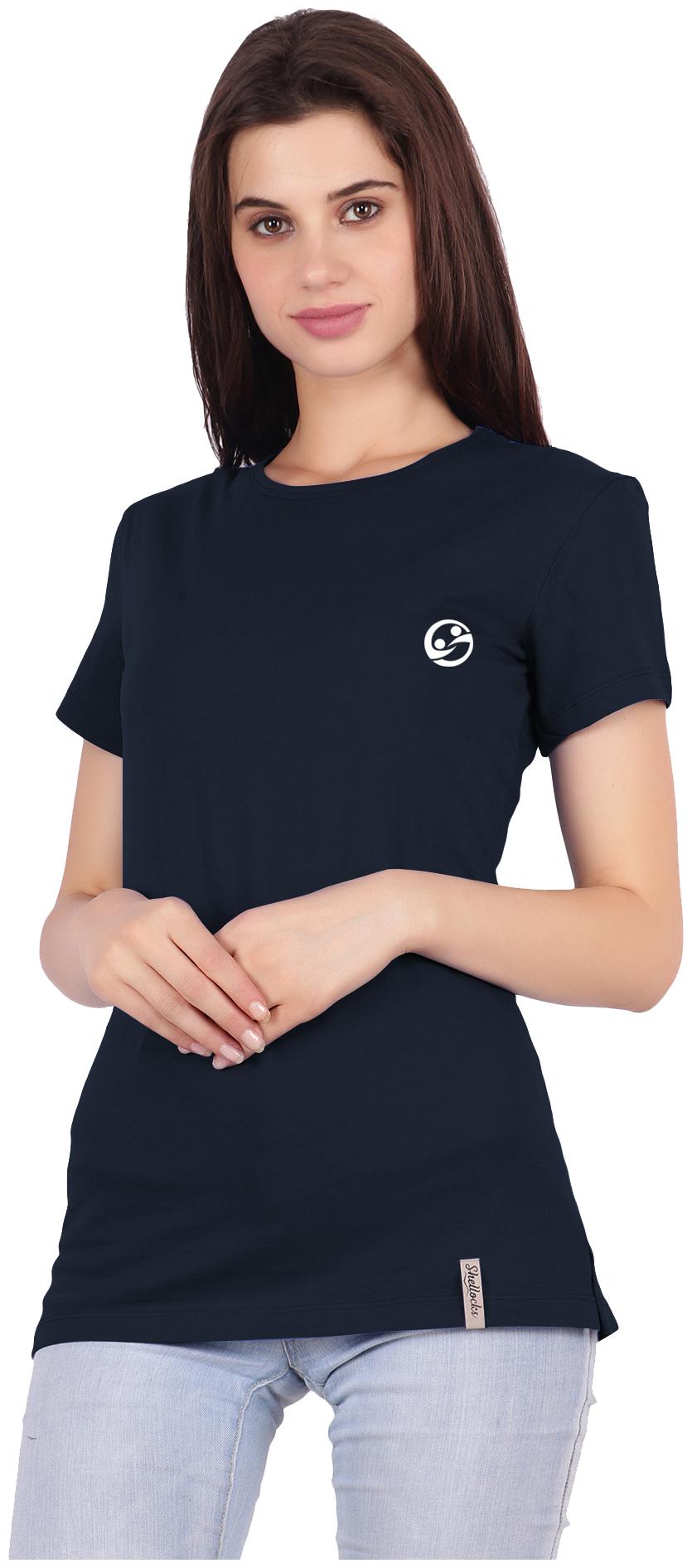 

Shellocks Women Solid Sports T-Shirt - Navy