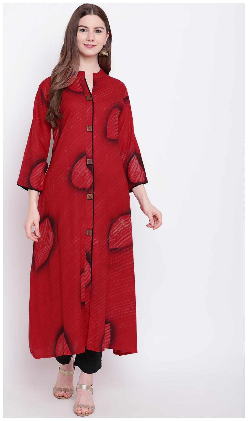 

SHERYL Women Red Abstract Straight Kurta