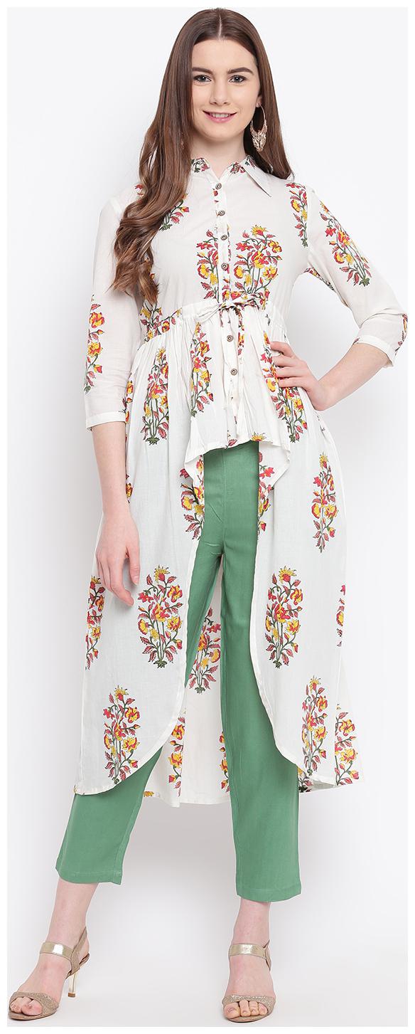 

SHERYL Women Green White Floral Asymmetric Kurta With Pants