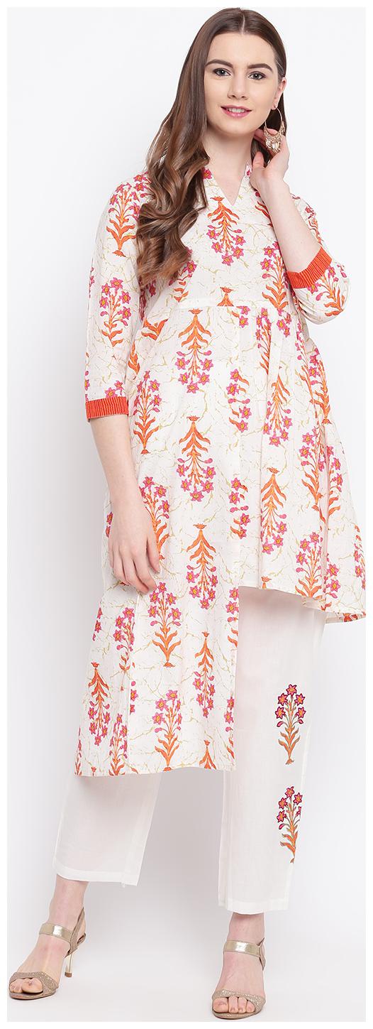 

Sheryl Cotton Assymetrical Kurta With Pants - Multi
