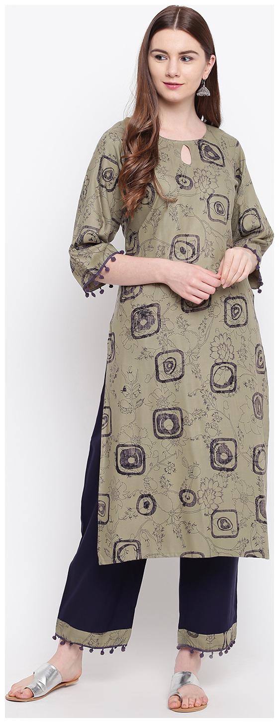 

Sheryl Cotton Straight Kurta With Pants - Green and Blue