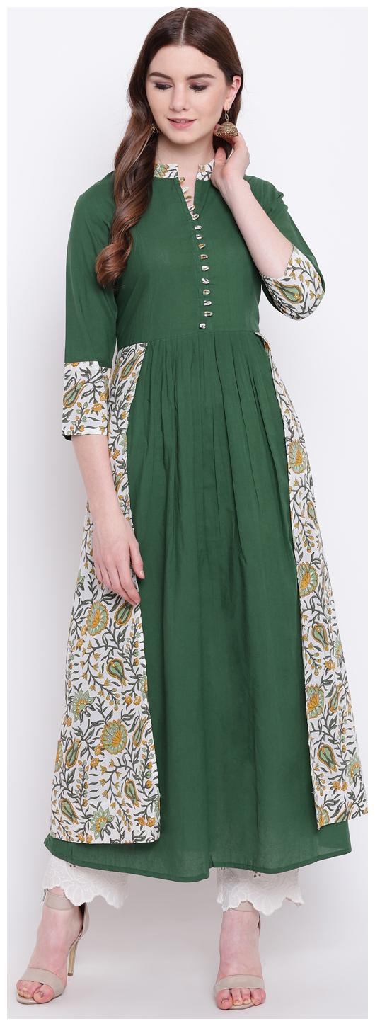 

SHERYL Women Green Solid Angrakha Kurta