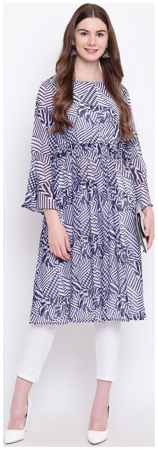 

Sheryl Printed Side Slit Kurti Navy Blue color