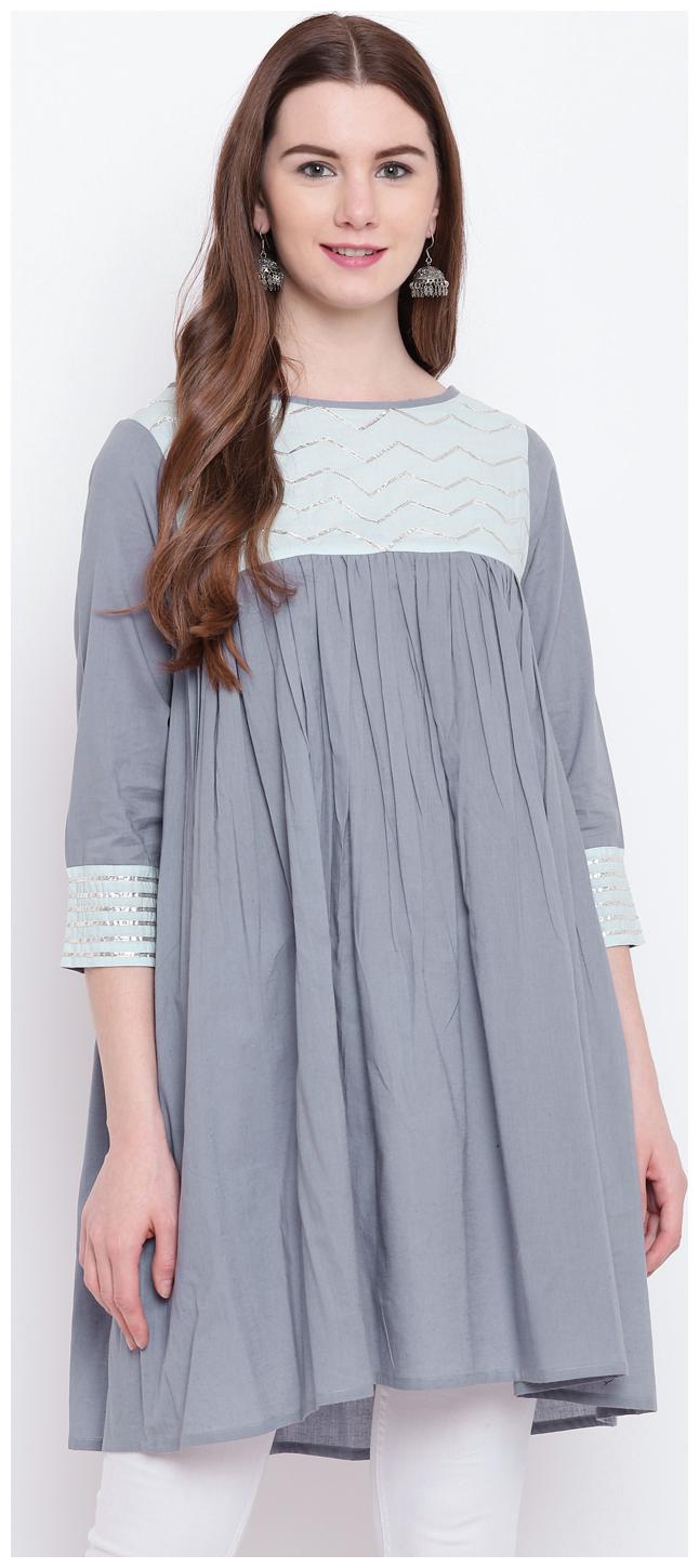 

Sheryl Solid Side Slit Kurti Grey color