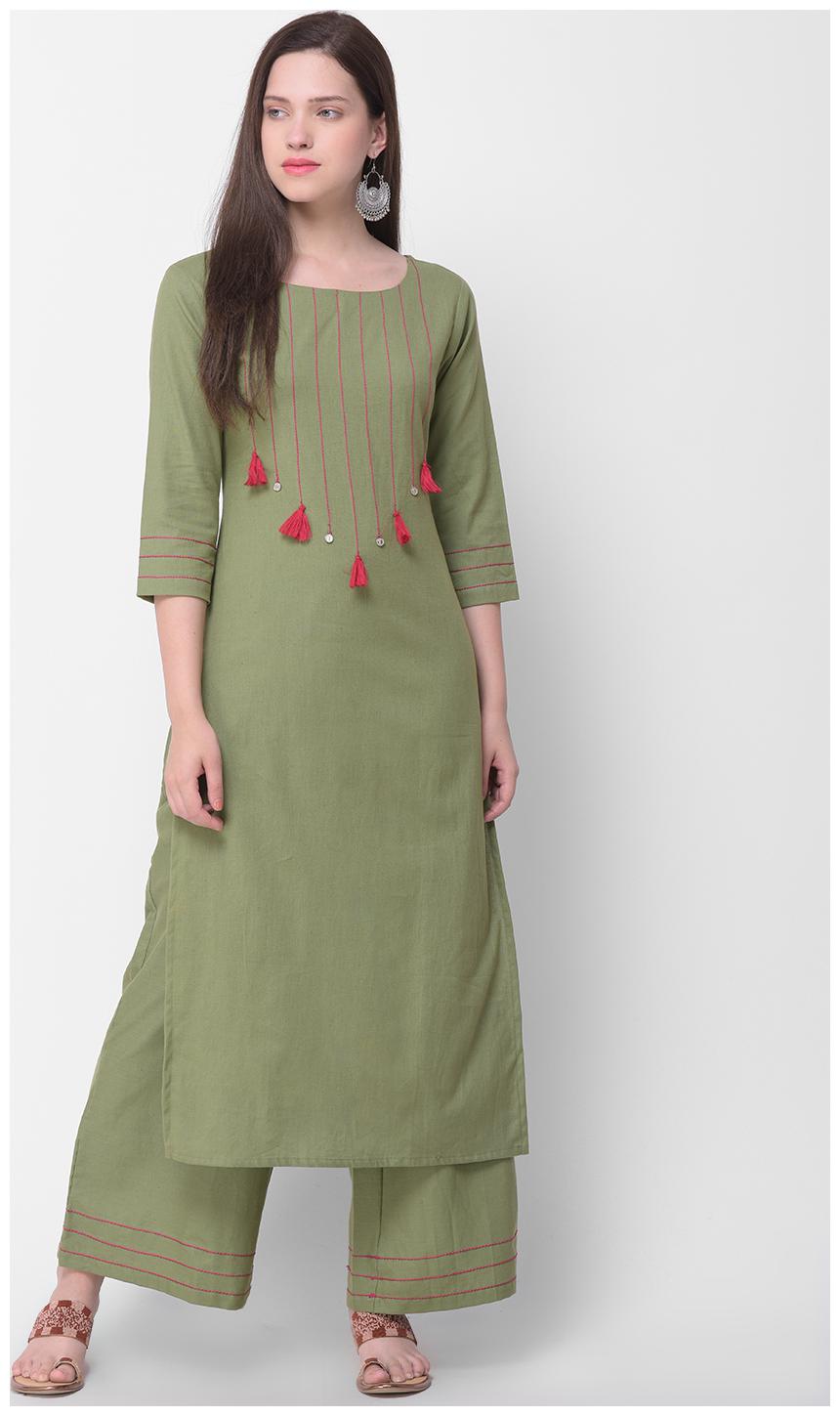 

SHERYL Solid Cotton Kurta With Palazzo Green