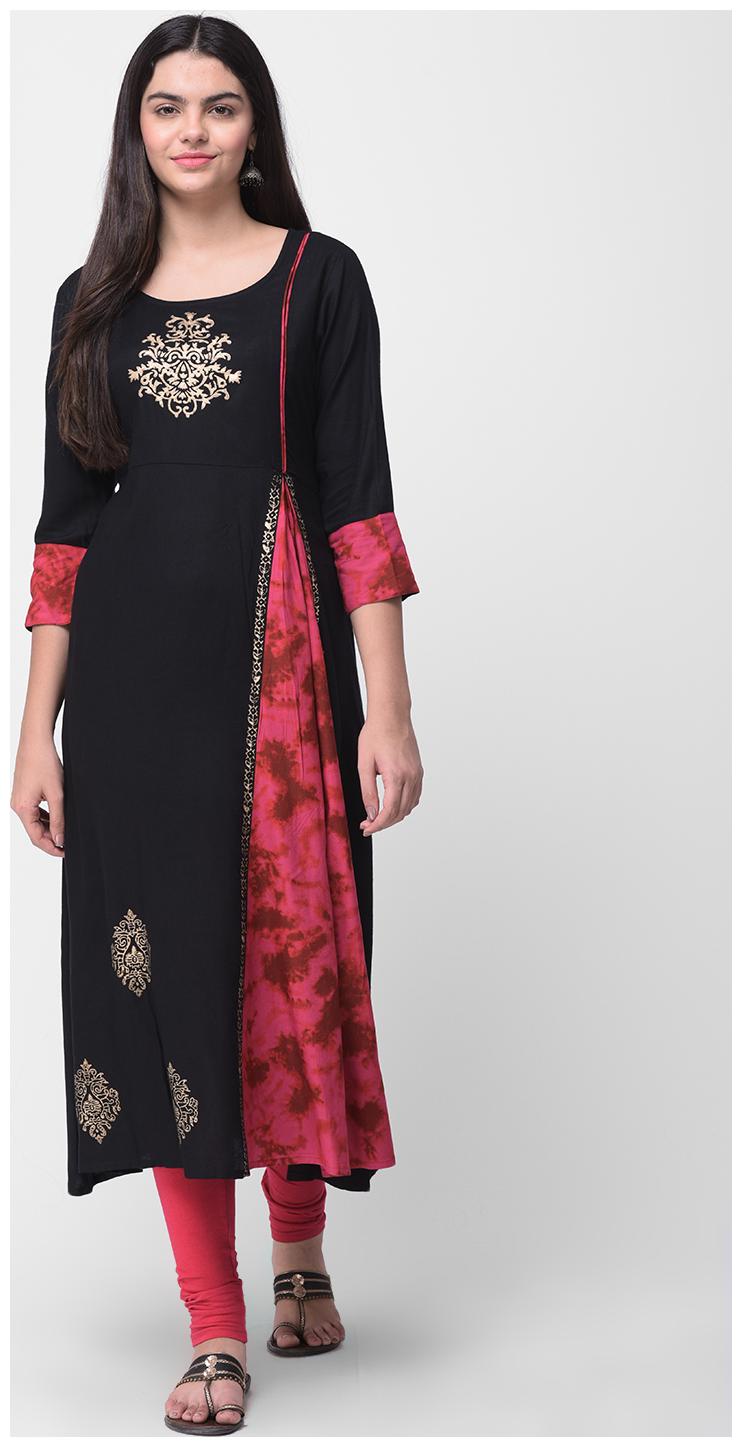 

Sheryl Women Rayon Printed A Line Kurti Black Pink