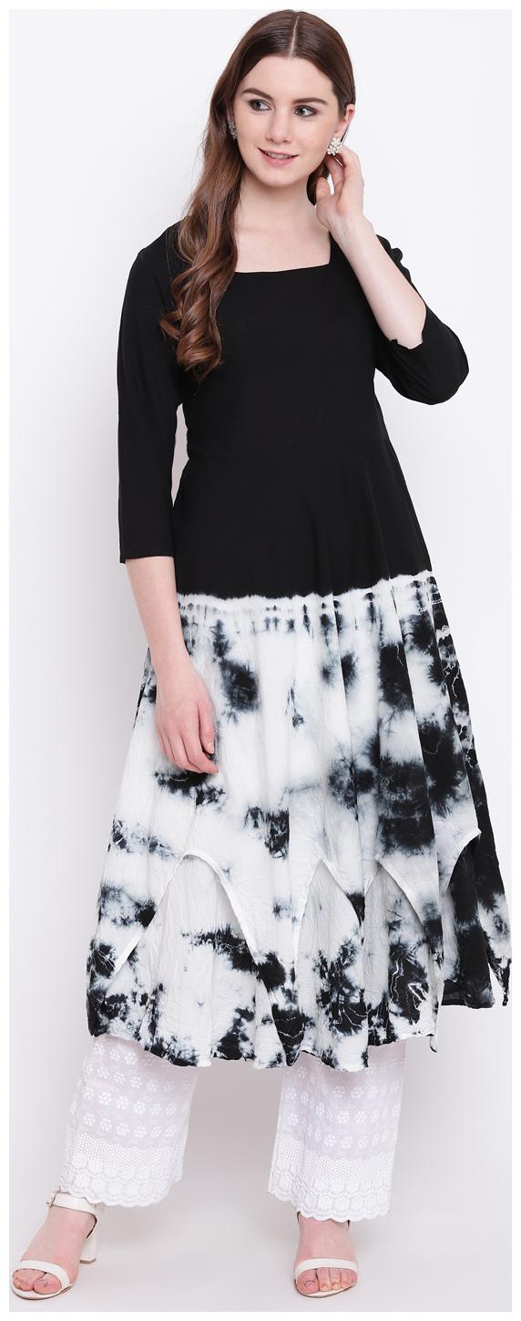 

SHERYL Women Cotton Printed Black White Kurti Dress