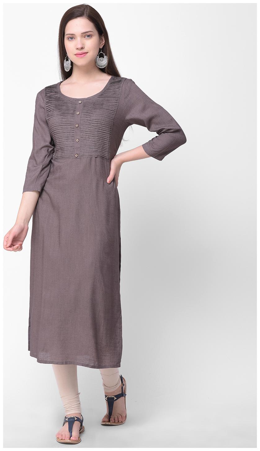 

Sheryl Women Rayon Striped A Line Kurti Grey