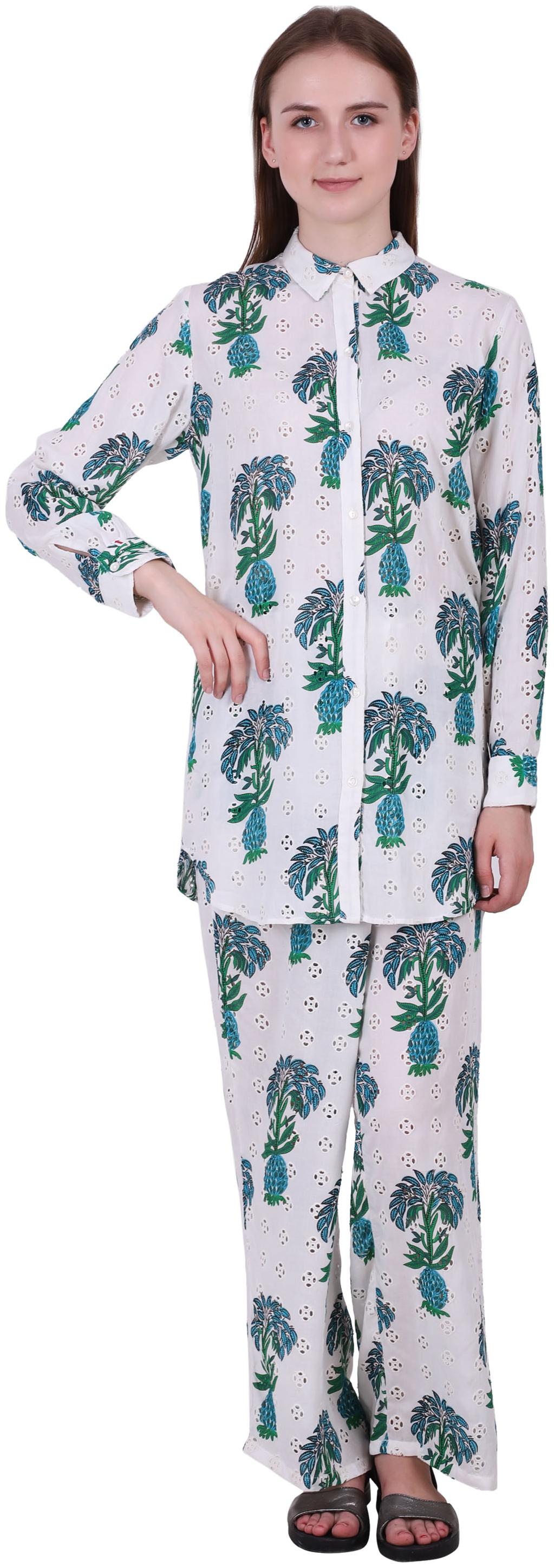 

Reme Women White Green Printed Regular Fit Shirt