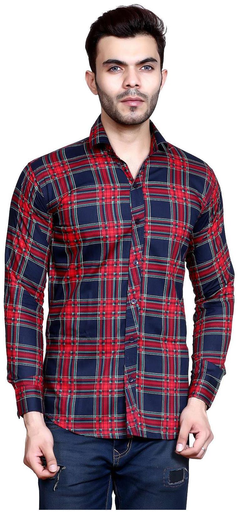 

Mesh Men Red Checked Slim Fit Casual Shirt