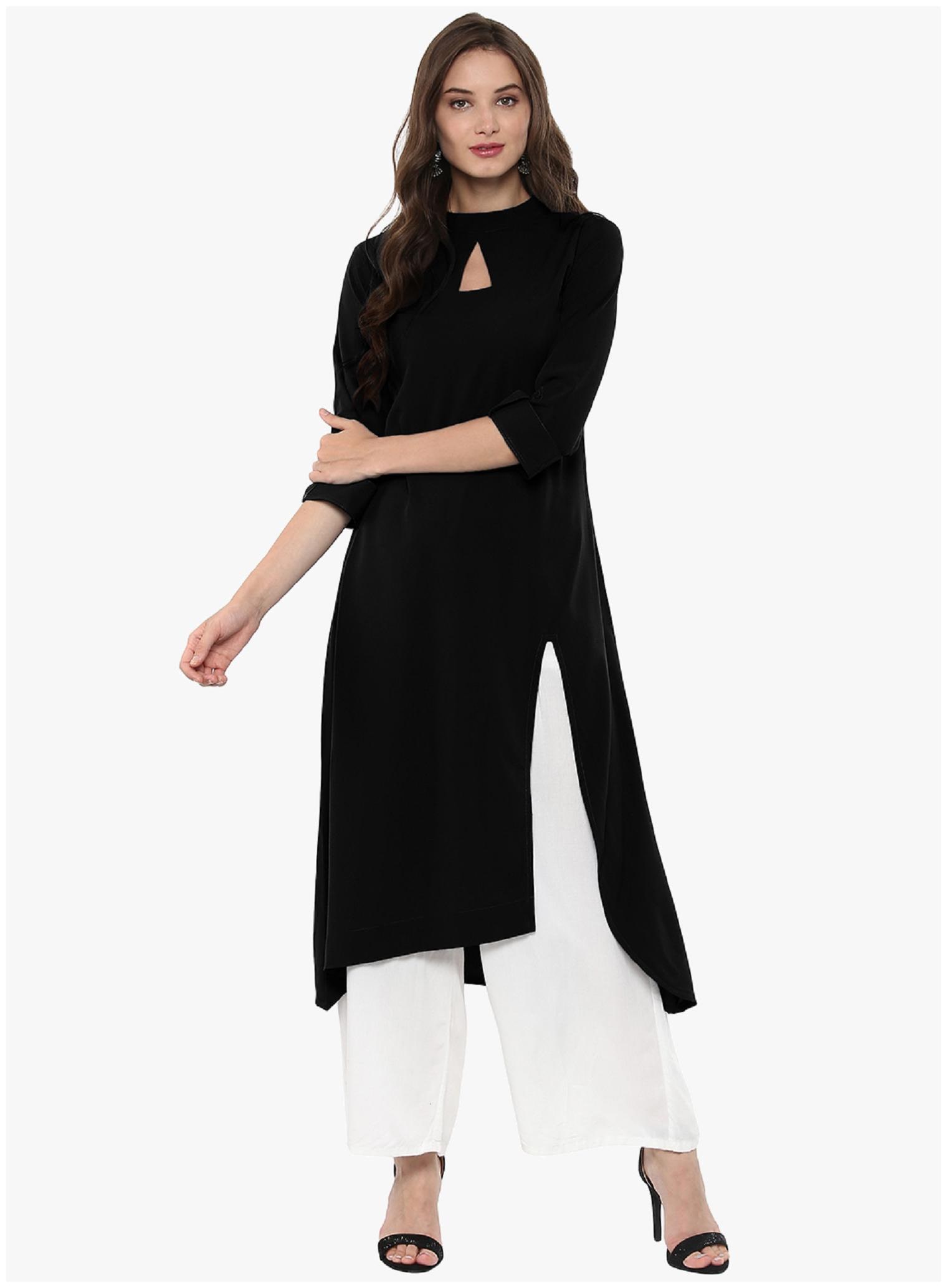 

ShopMerry Crepe Solid Women Black Kurta