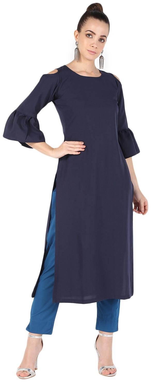 

ShopMerry Crepe Solid Women Blue Kurta