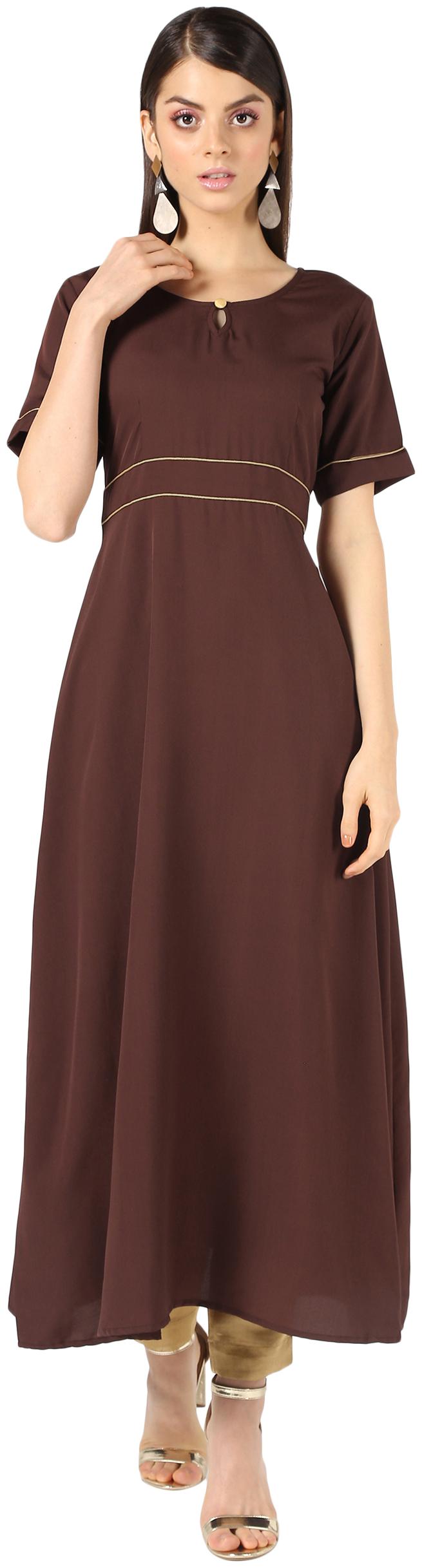 

ShopMerry Crepe Solid Women Brown Kurta