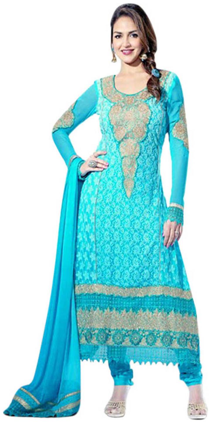 

ShoppyStar Aqua Georgette Dress Material