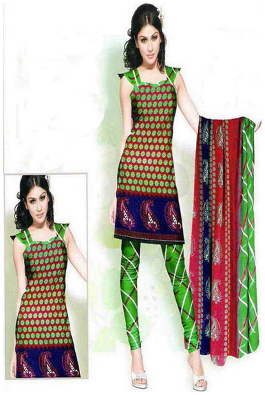 

ShoppyStar Green Cotton Dress Material