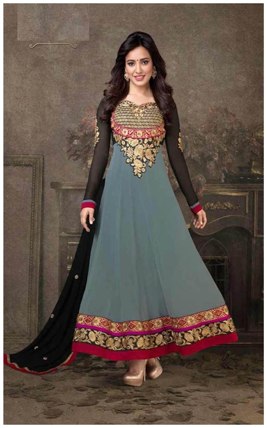 

ShoppyStar Grey Georgette Dress Material