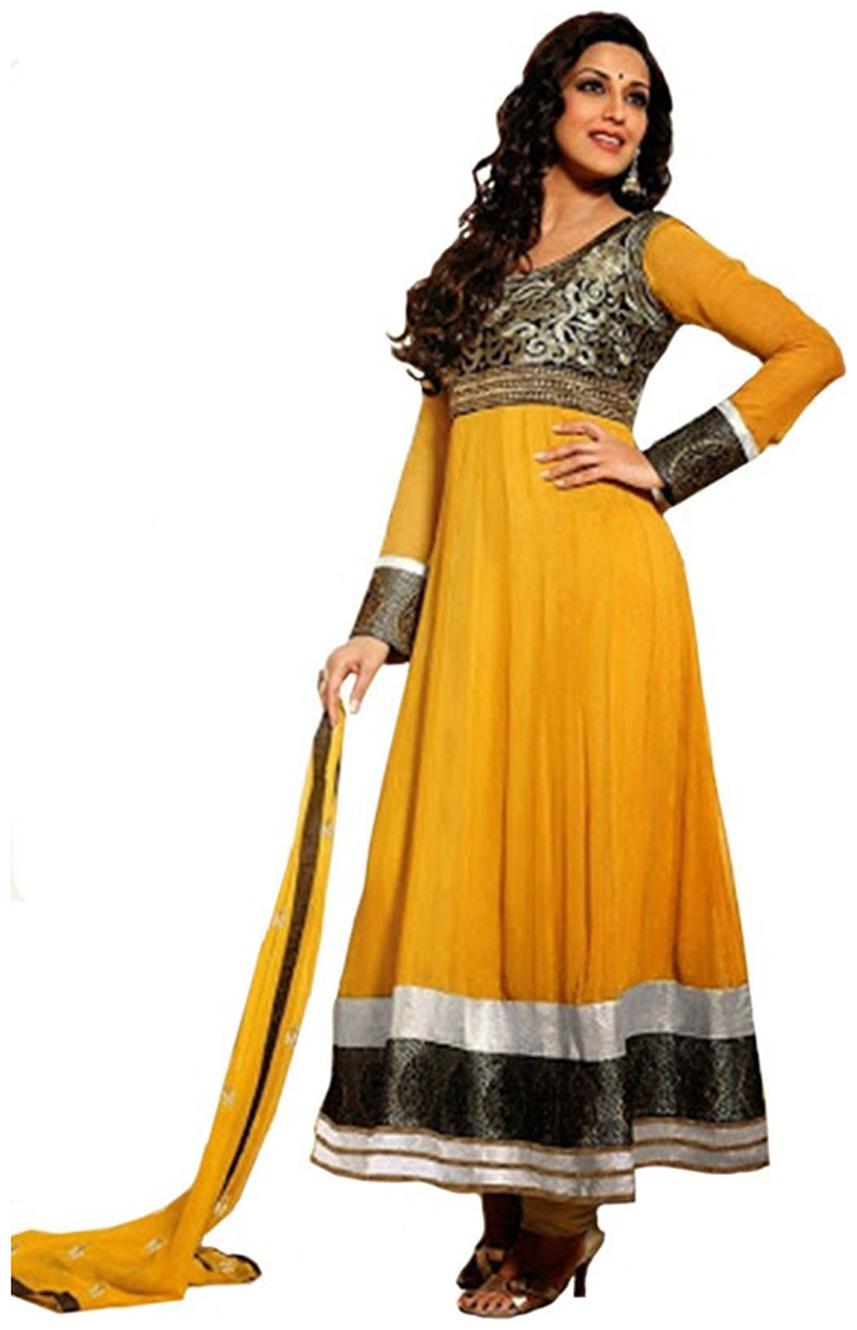 

ShoppyStar Yellow Georgette Dress Material