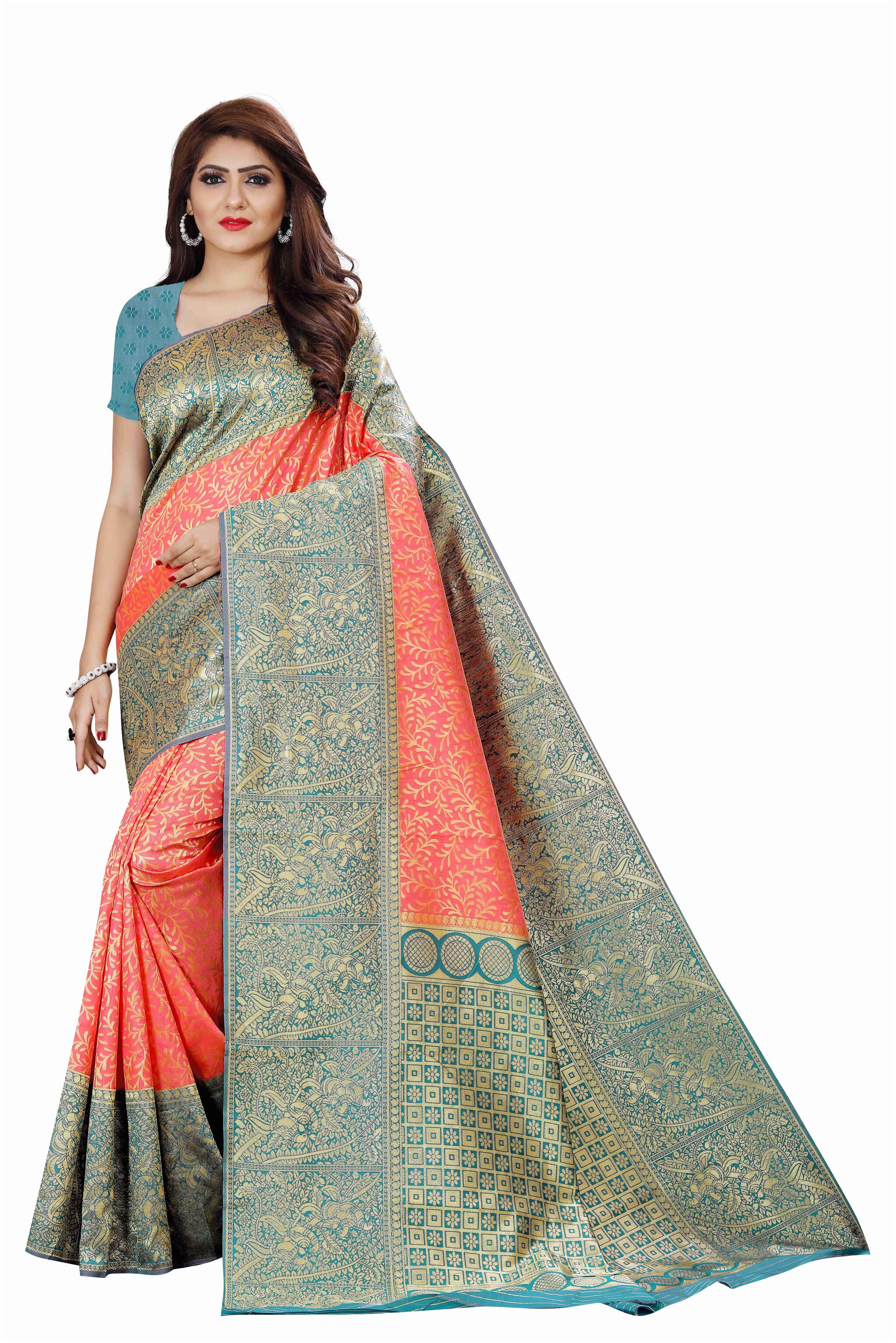 

Shopvilla Women Jacquard Woven Saree Pink