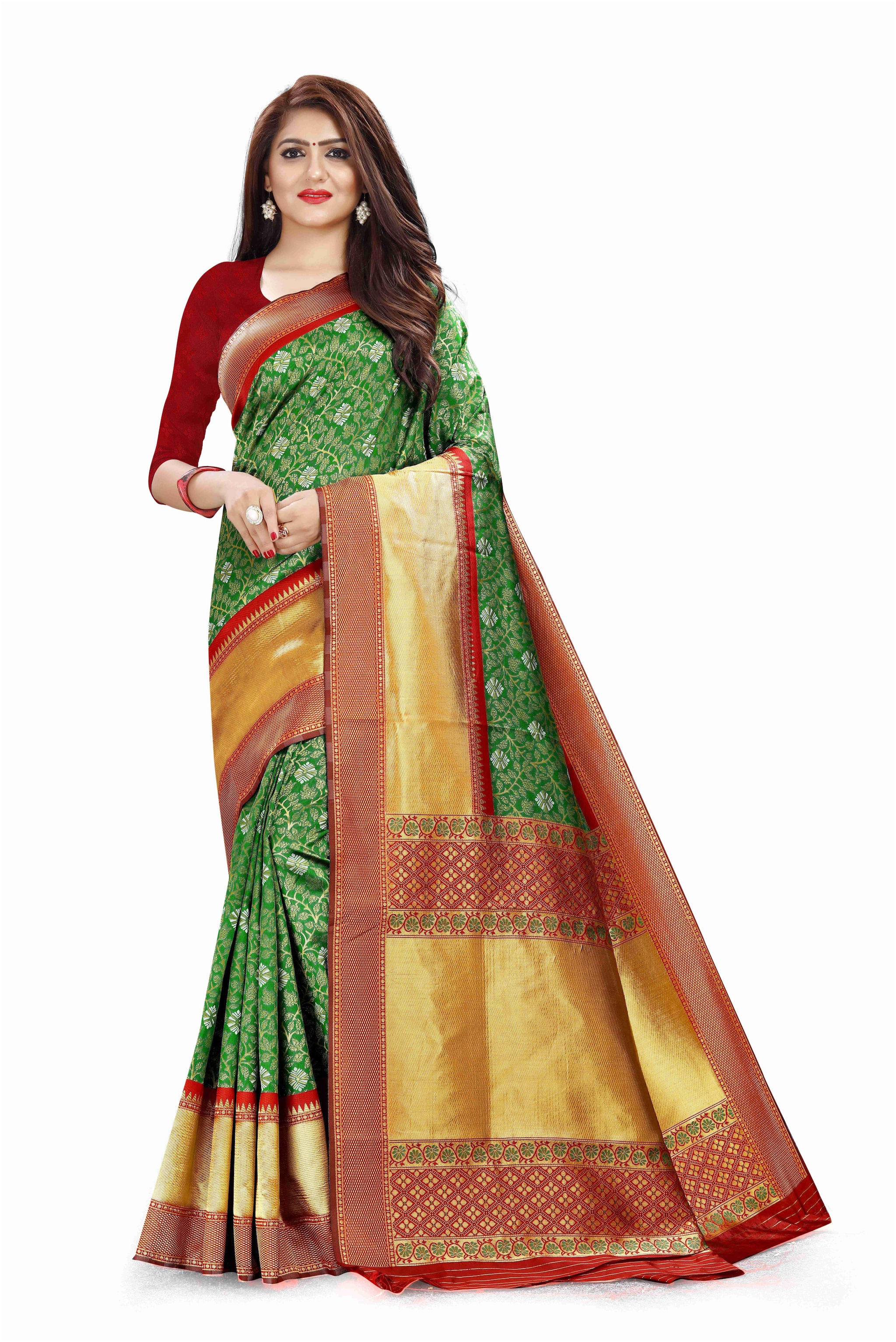 

Shopvilla Women Jacquard Woven Saree Green