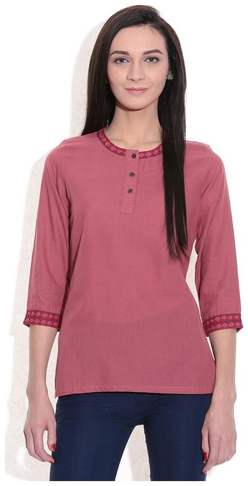 

Short Kurti Women Red Handwoven Cotton Fabric Embroidered work