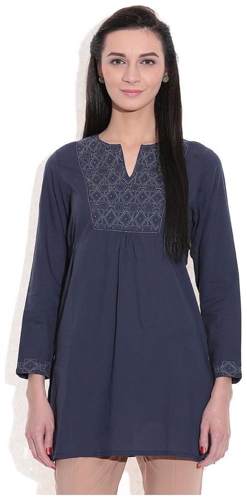 

Short Kurti Women Blue Handwoven Cotton Fabric Patch work