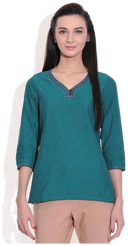 

Short Kurti Women Green Handwoven Cotton Fabric Embroidered work