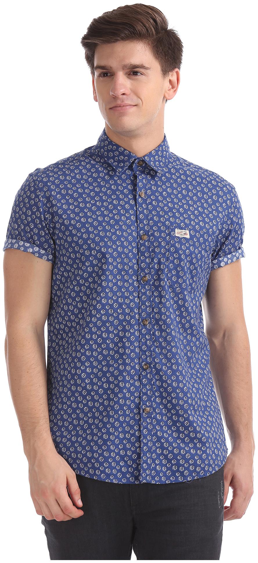 

U S Polo Assn Men Blue Printed Slim Fit Casual Shirt
