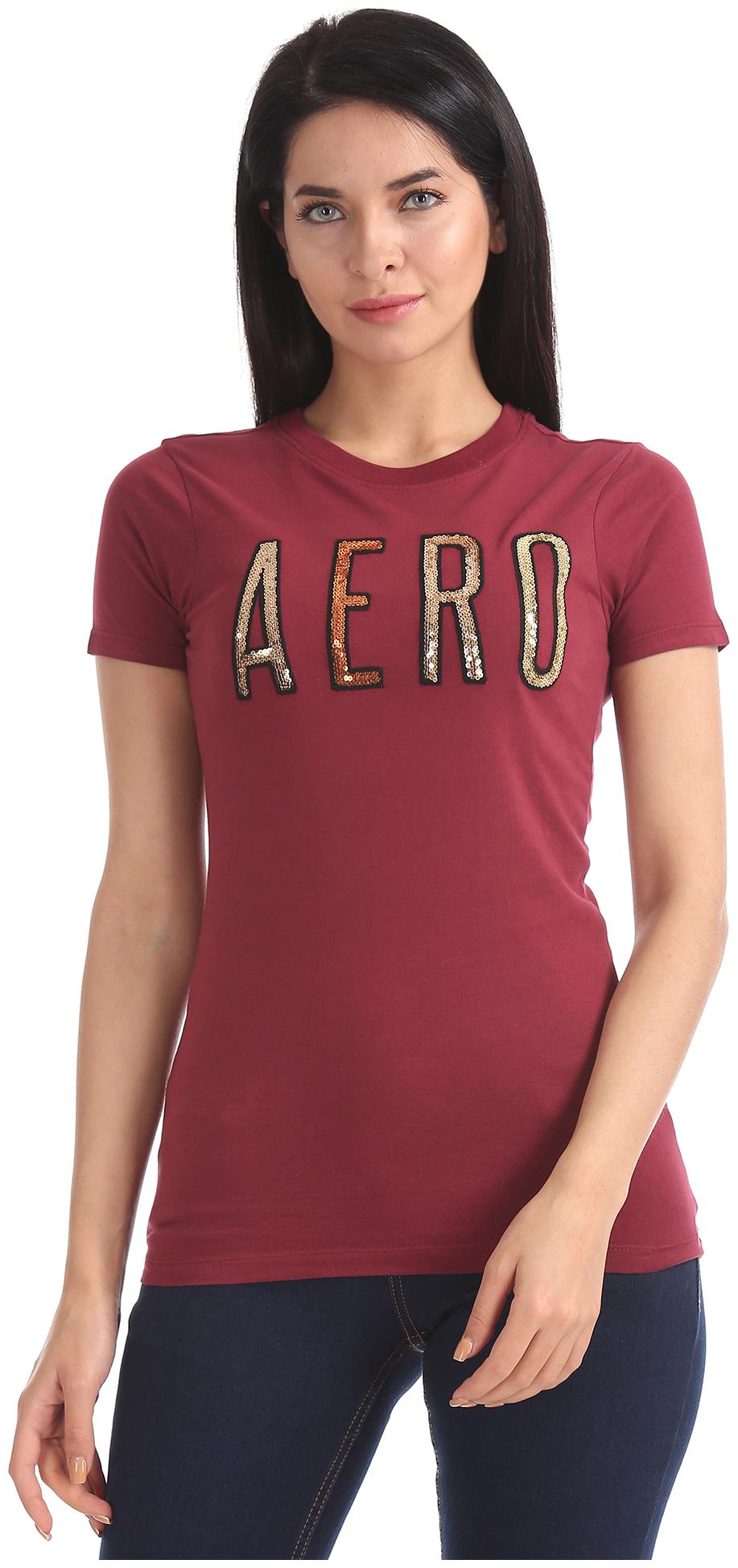 

Aeropostale Women Red Slim fit Round neck Cotton T shirt